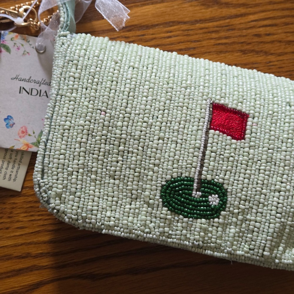 VIRAL Beaded Bag Golf Cart Masters Green & Pink + Charm NWT - Picture 8 of 9